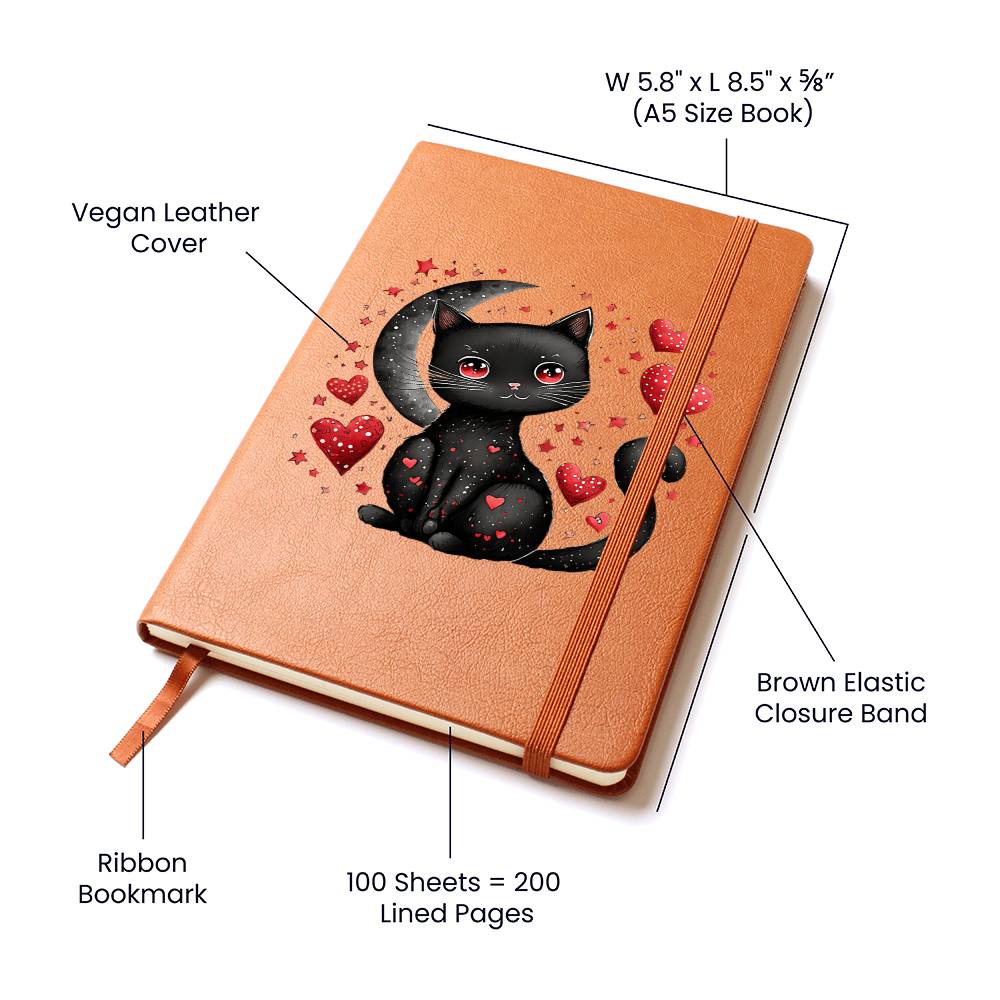 Valentine's Day Black Cat 037 - Vegan Leather Journal