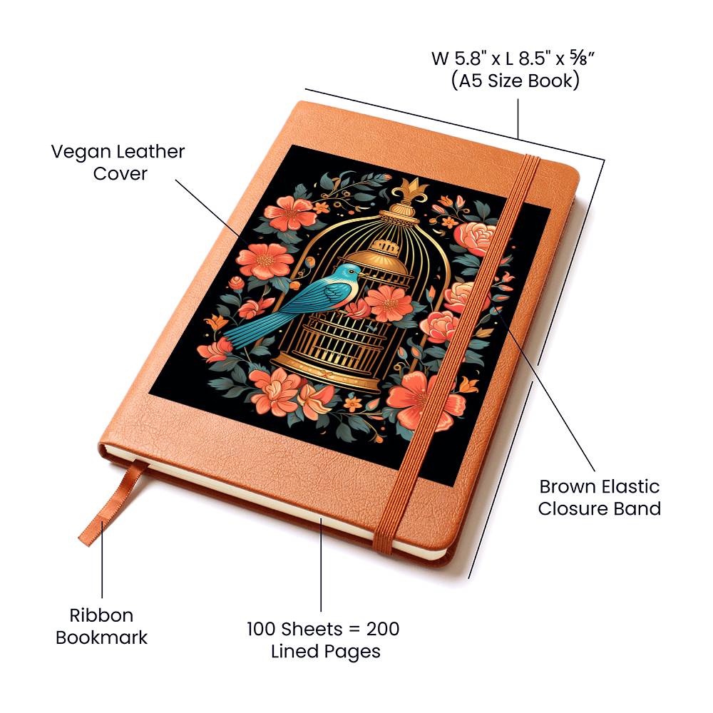 Birds And Floral Design 122 - Vegan Leather Journal