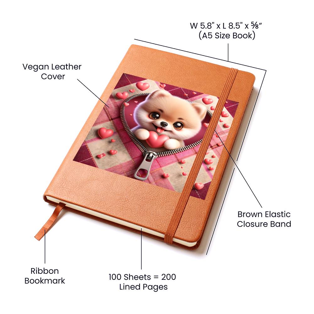 Valentine's Day Dog And Zipper 013 - Vegan Leather Journal