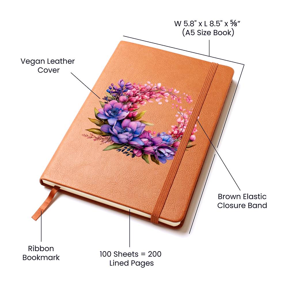 Floral Flower Wreath 132 - Vegan Leather Journal