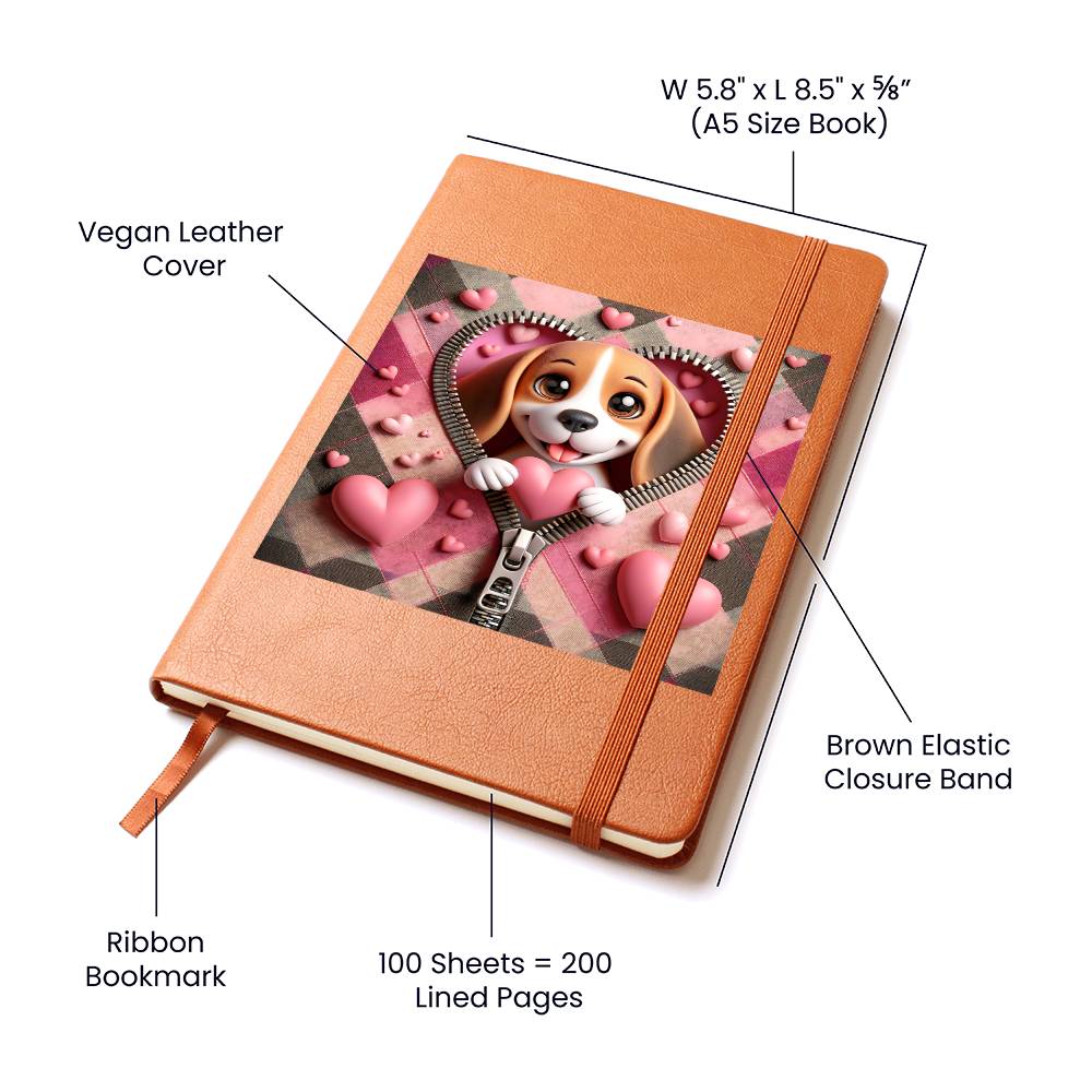 Valentine's Day Dog And Zipper 010 - Vegan Leather Journal