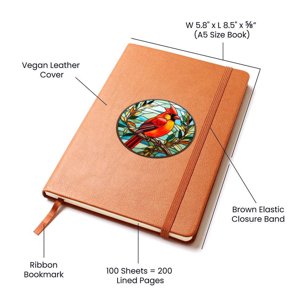 Christmas Red Cardinal Stained Glass Design 020 - Vegan Leather Journal