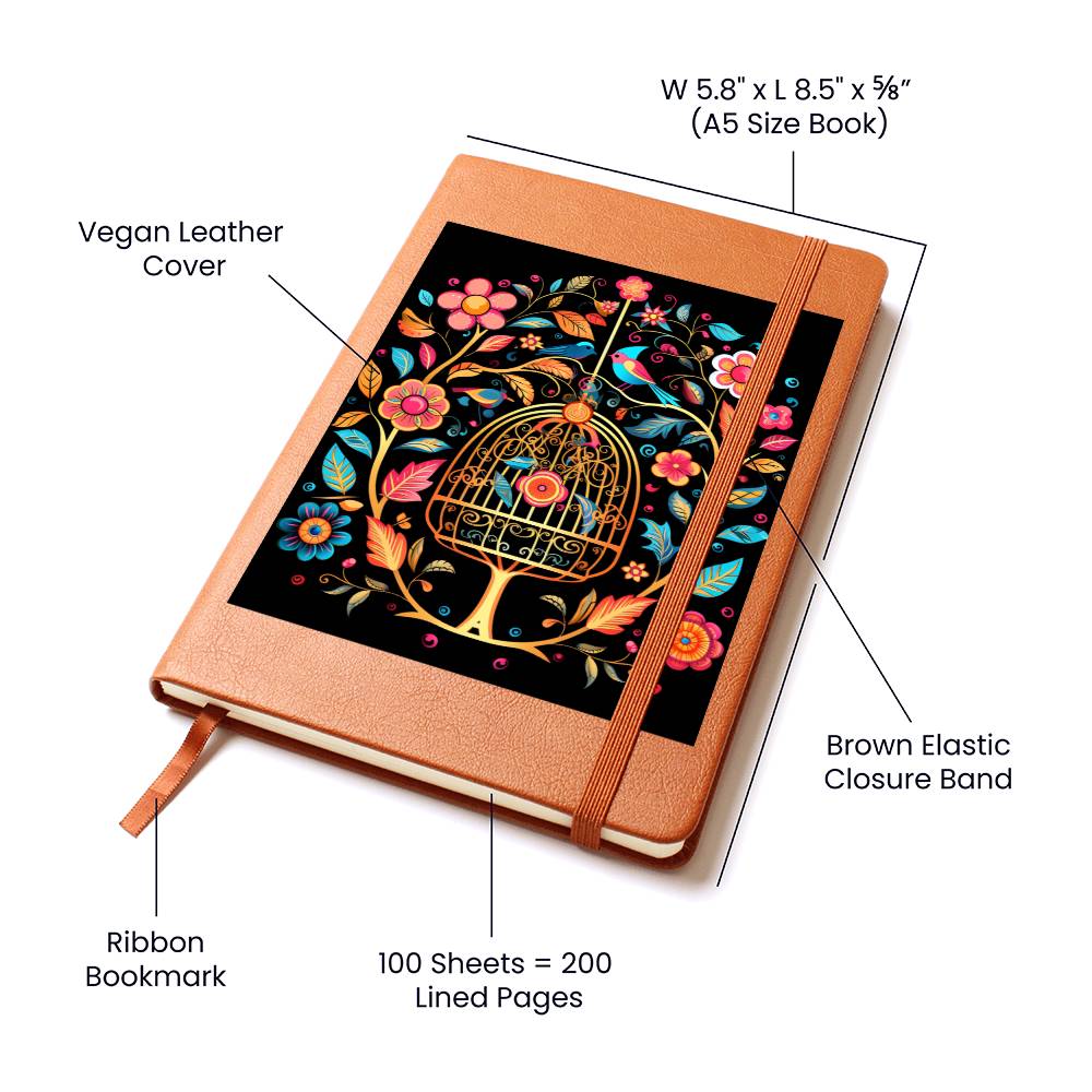 Birds And Floral Design 165 - Vegan Leather Journal