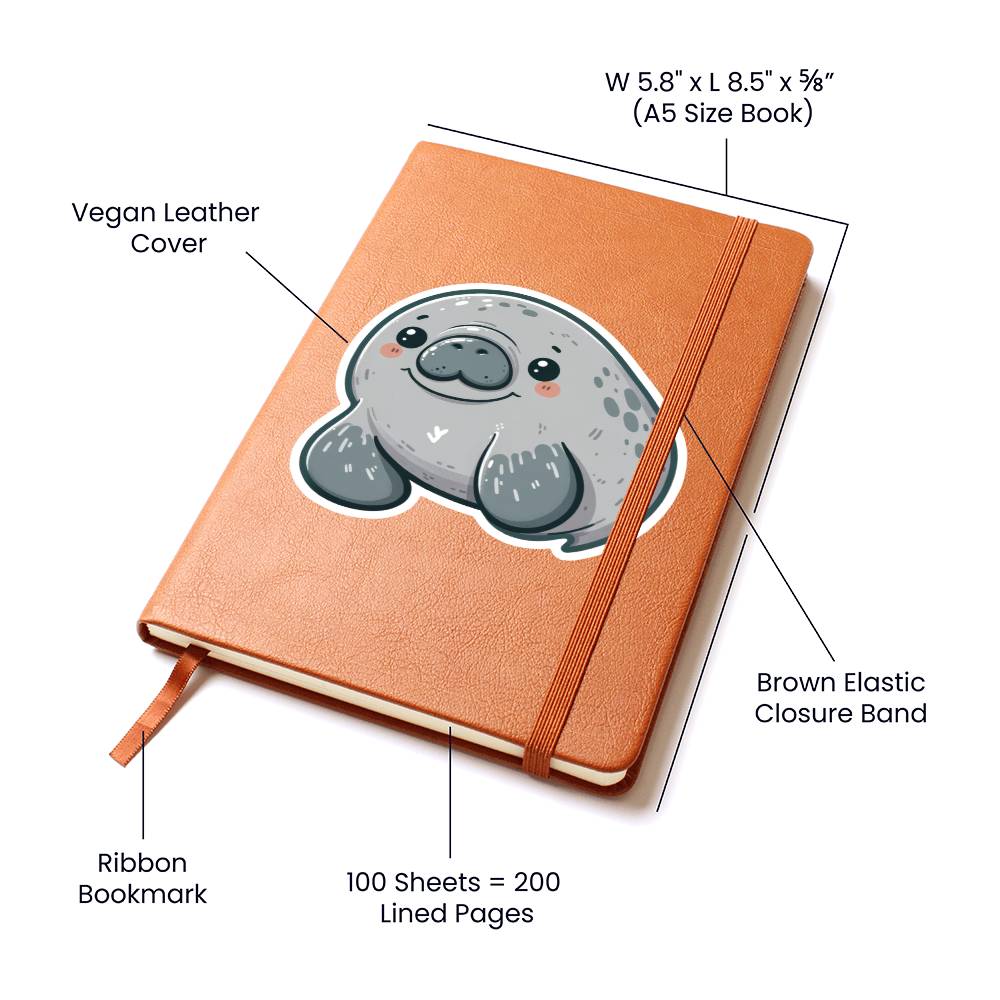 Cute Manatee sticker 91 - Vegan Leather Journal