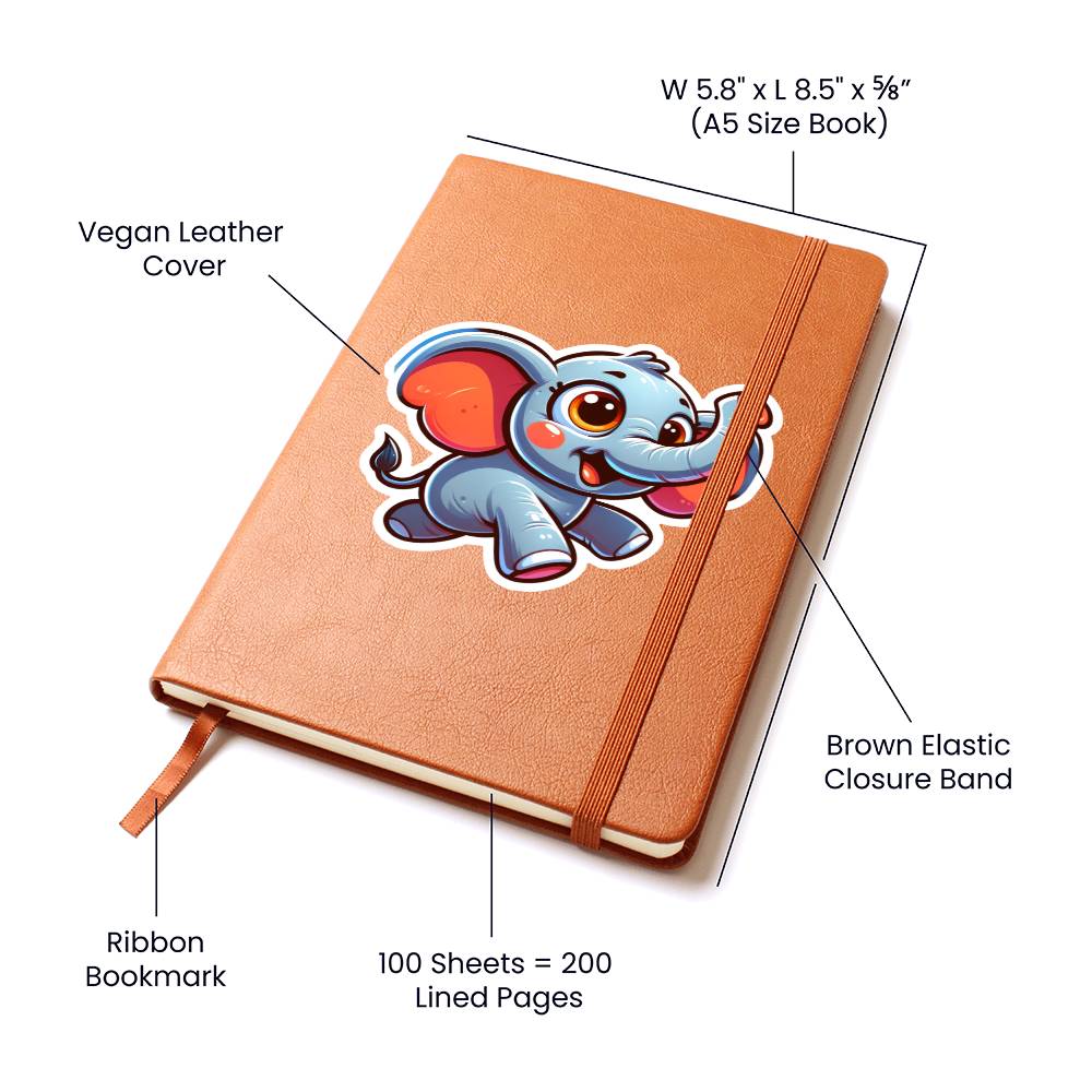 Cute Elephant sticker 45 - Vegan Leather Journal