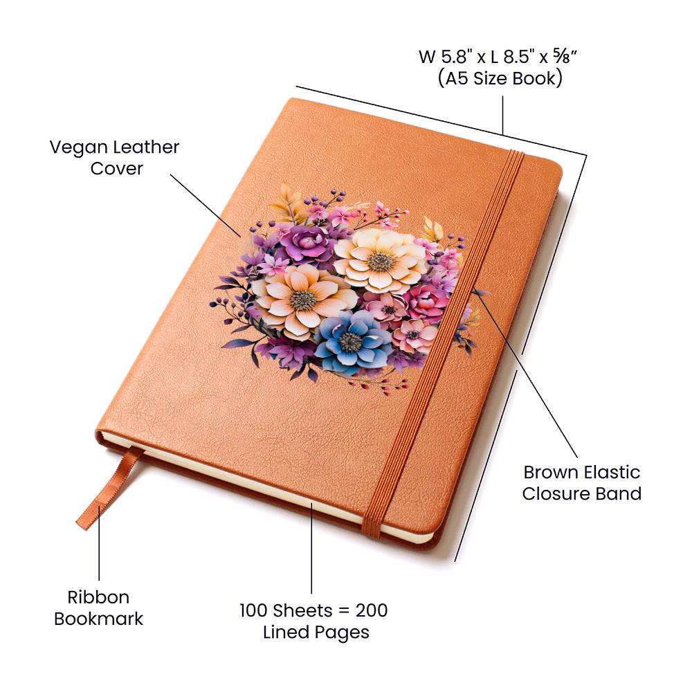 Floral Flower Wreath 070 - Vegan Leather Journal