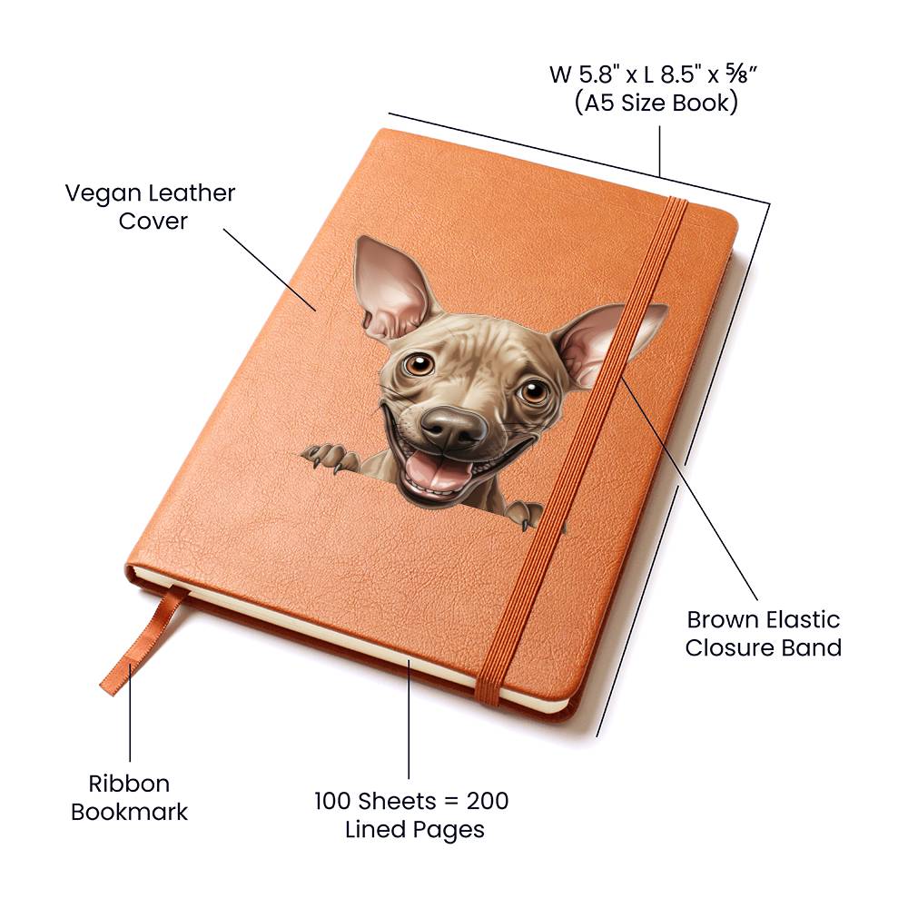 American Hairless Terrier Peeking - Vegan Leather Journal