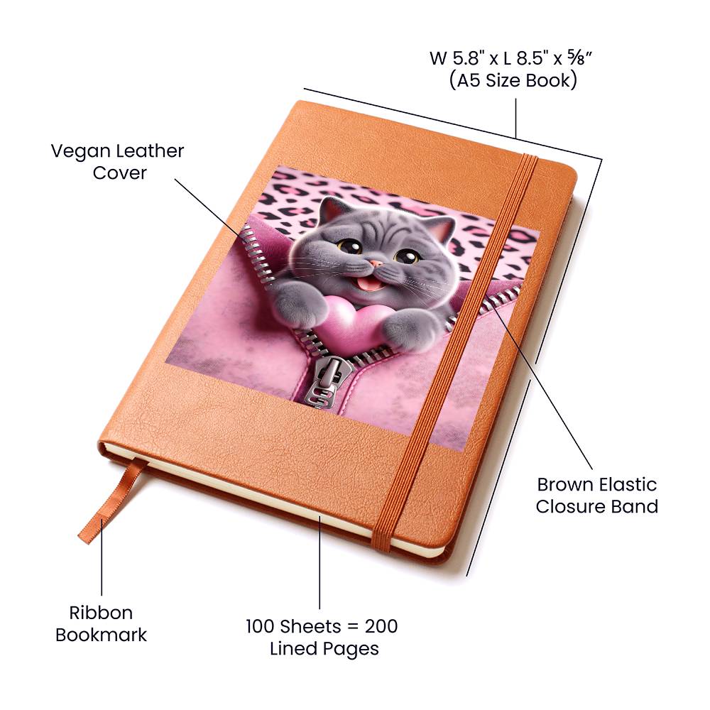 Valentine's Day Cat And Zipper 008 - Vegan Leather Journal