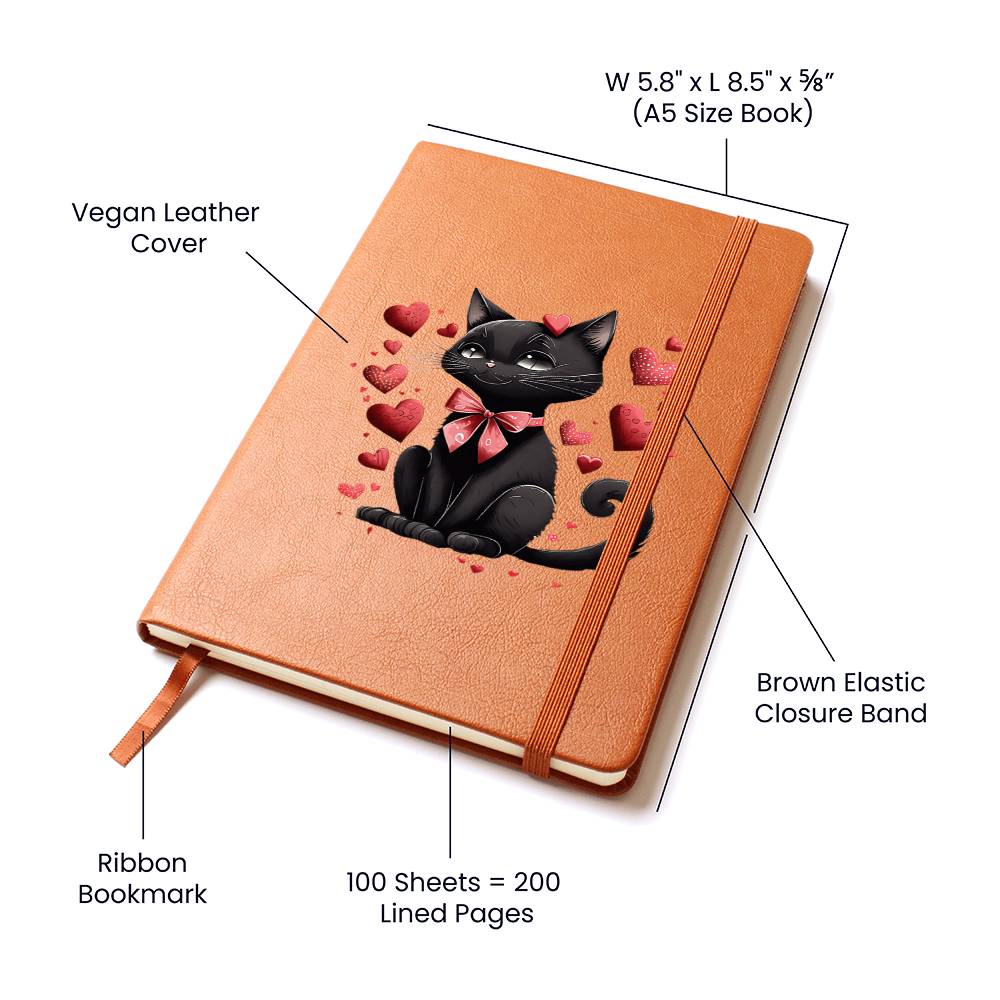 Valentine's Day Black Cat 001 - Vegan Leather Journal