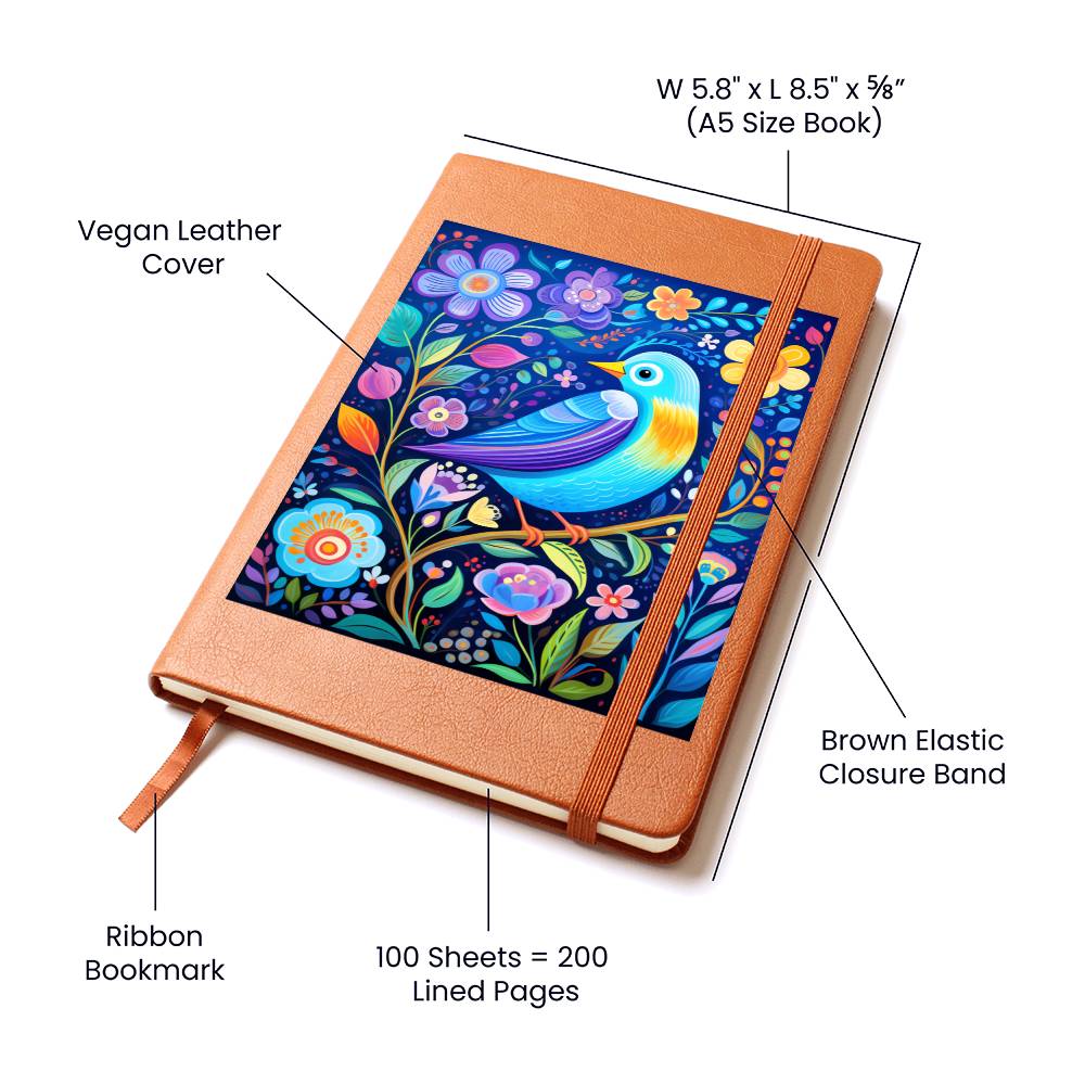 Birds And Floral Design 182 - Vegan Leather Journal