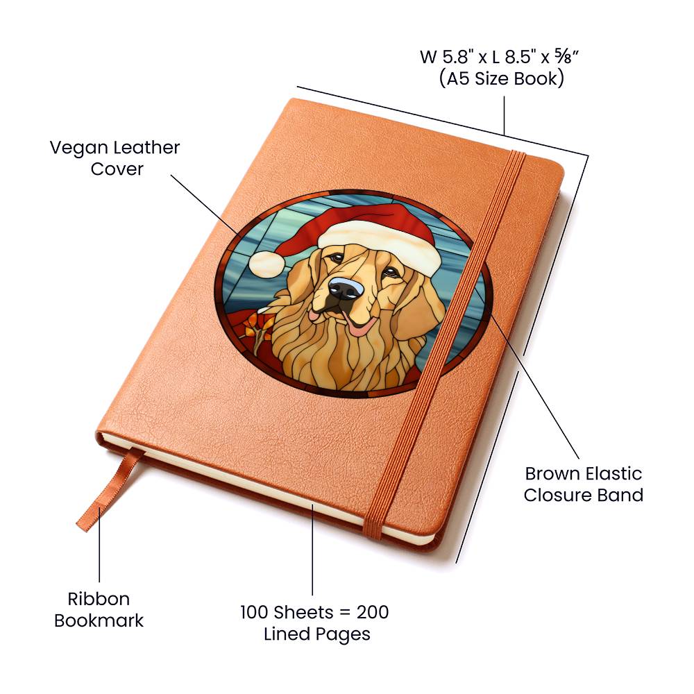Dog Stained Glass Christmas Design 010 - Vegan Leather Journal