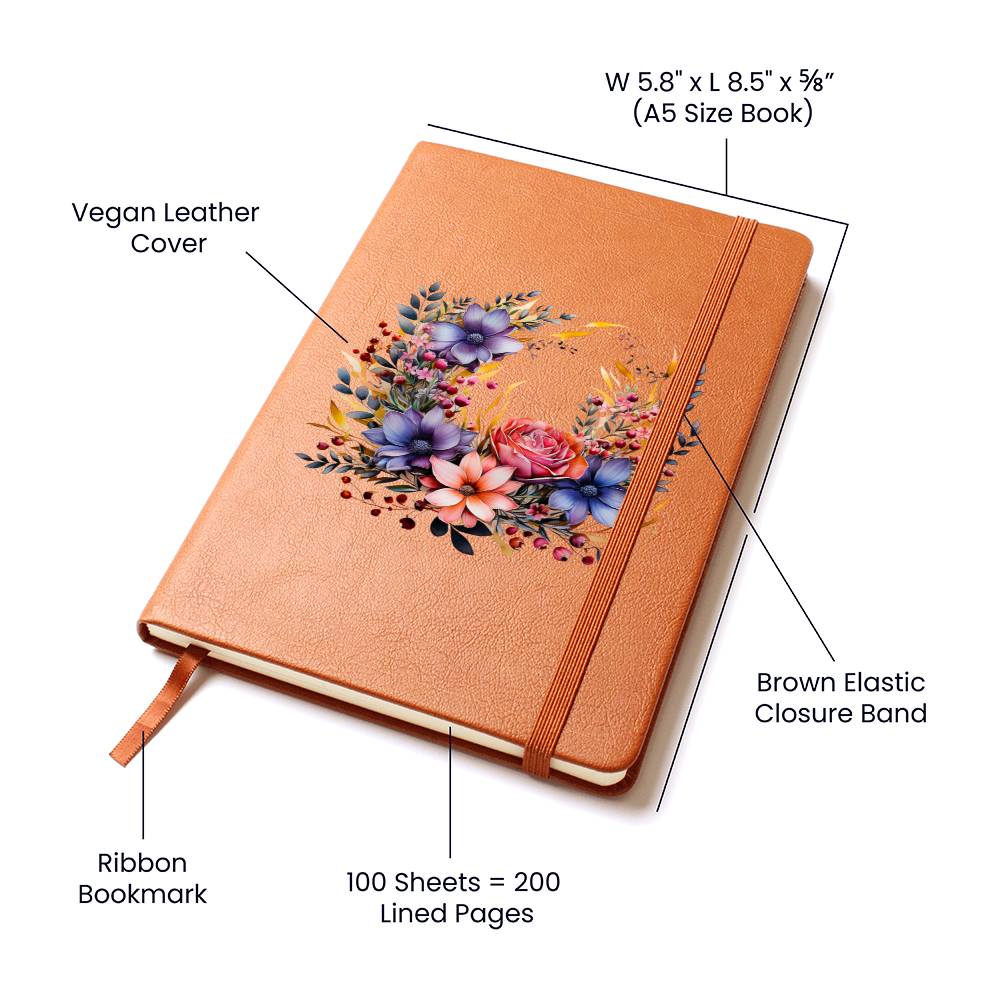 Floral Flower Wreath 135 - Vegan Leather Journal