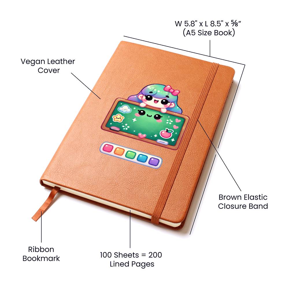 Cute Back to School Sticker 108 - Vegan Leather Journal