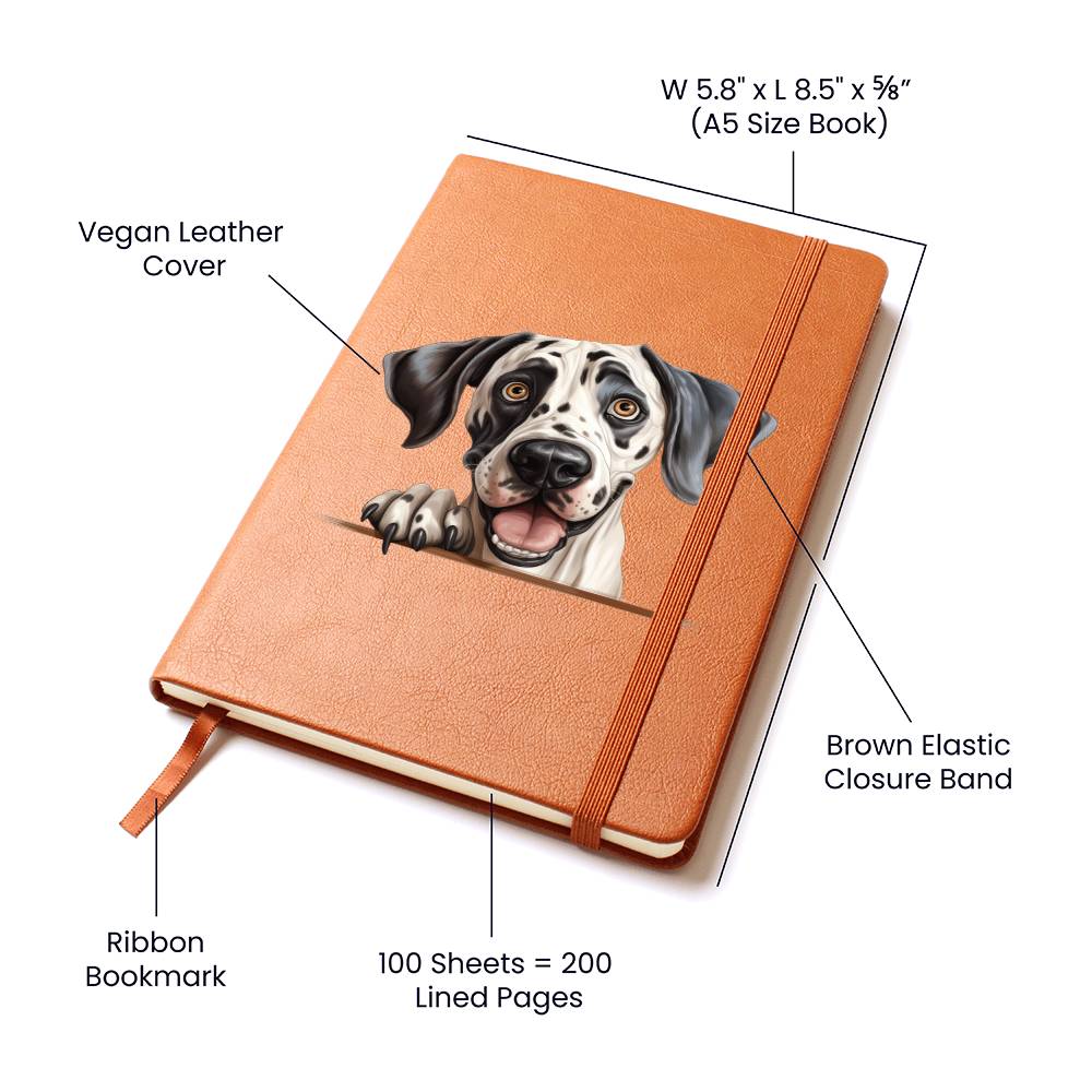 Great Dane Peeking - Vegan Leather Journal