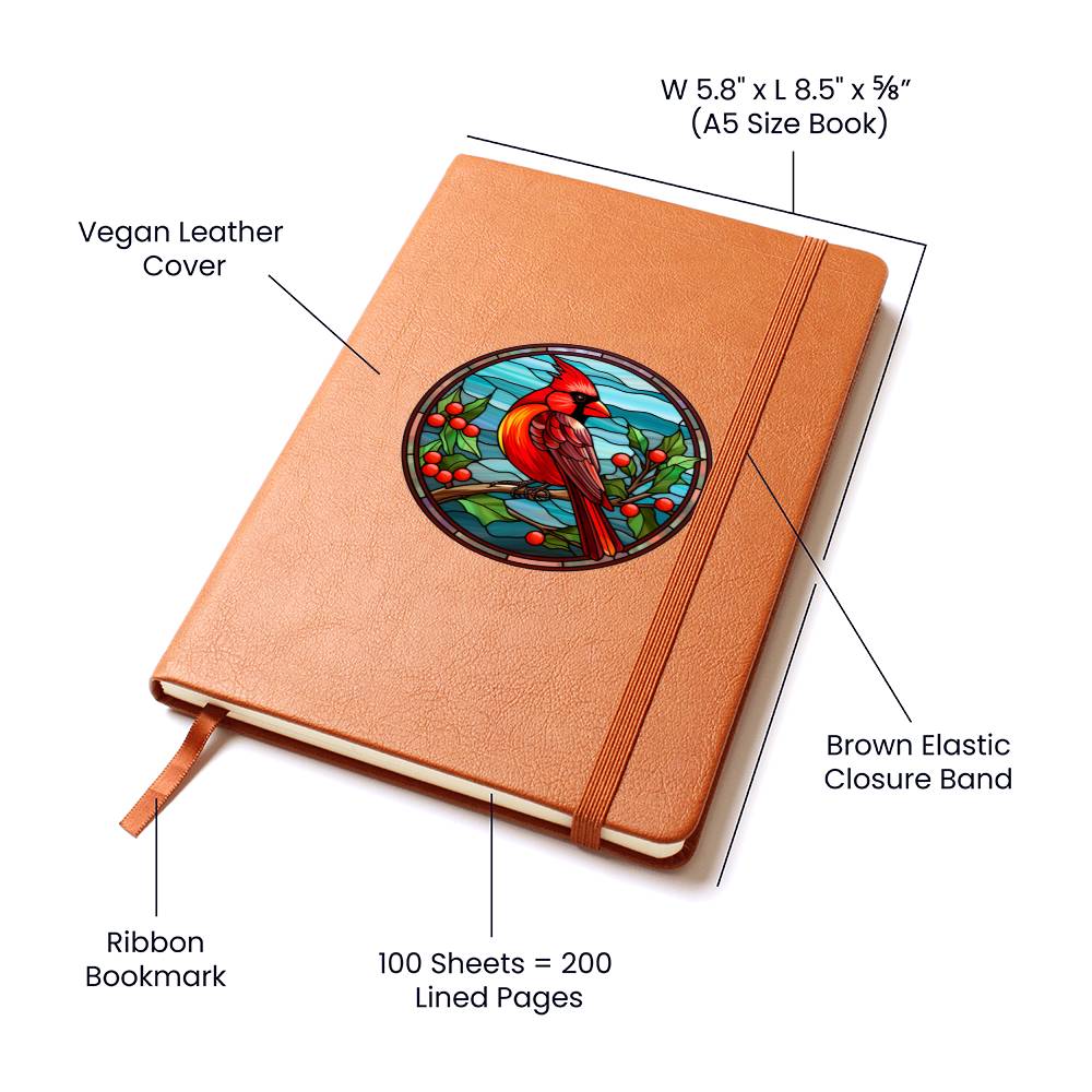 Christmas Red Cardinal Stained Glass Design 016 - Vegan Leather Journal