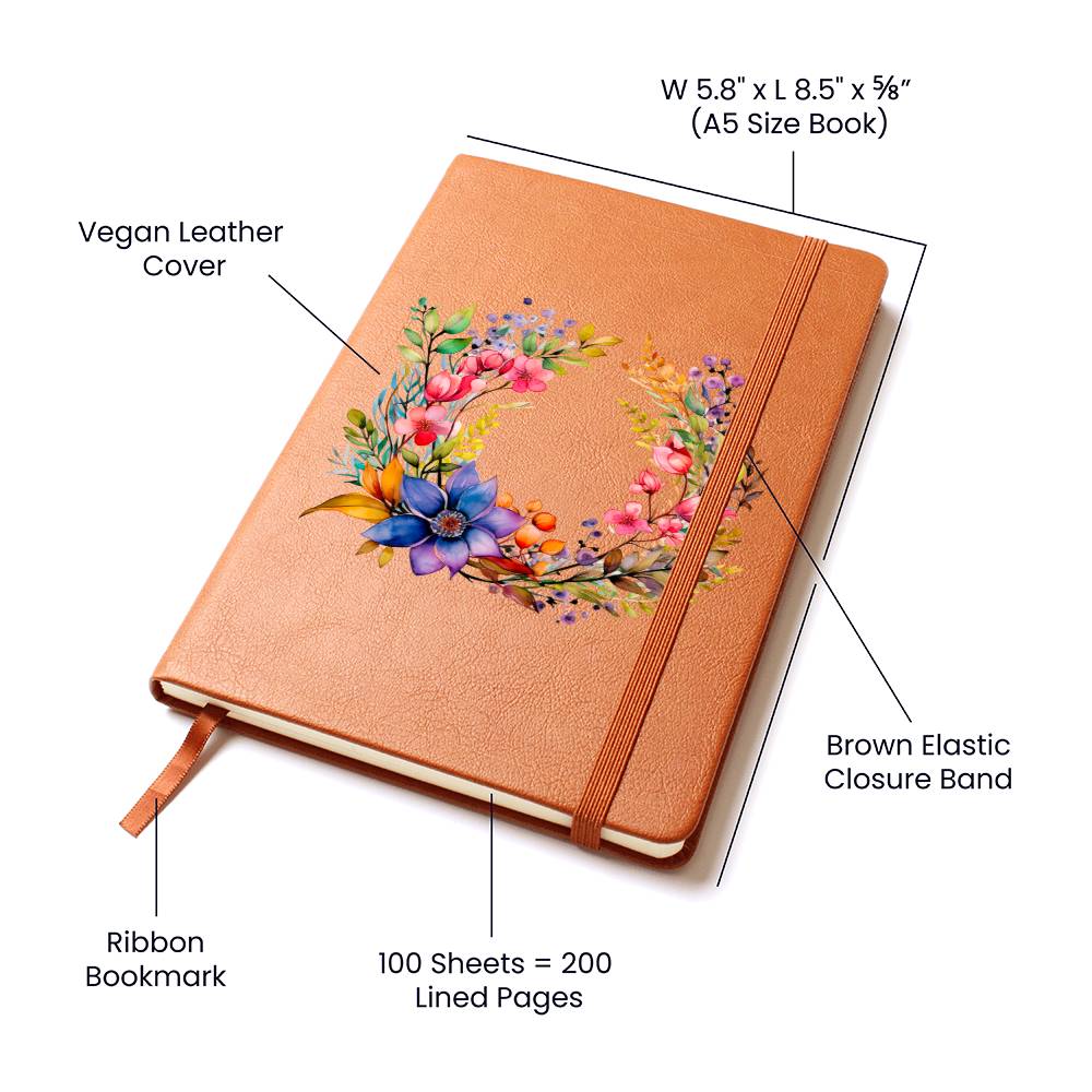 Floral Flower Wreath 116 - Vegan Leather Journal