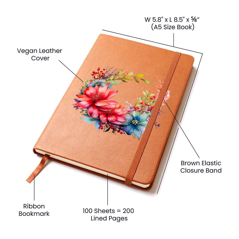 Floral Flower Wreath 022 - Vegan Leather Journal