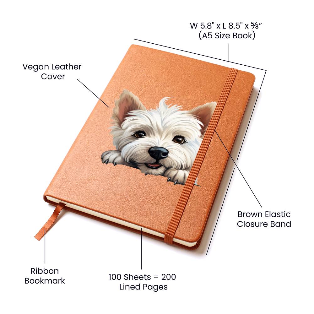 West Highland White Terrier Peeking - Vegan Leather Journal