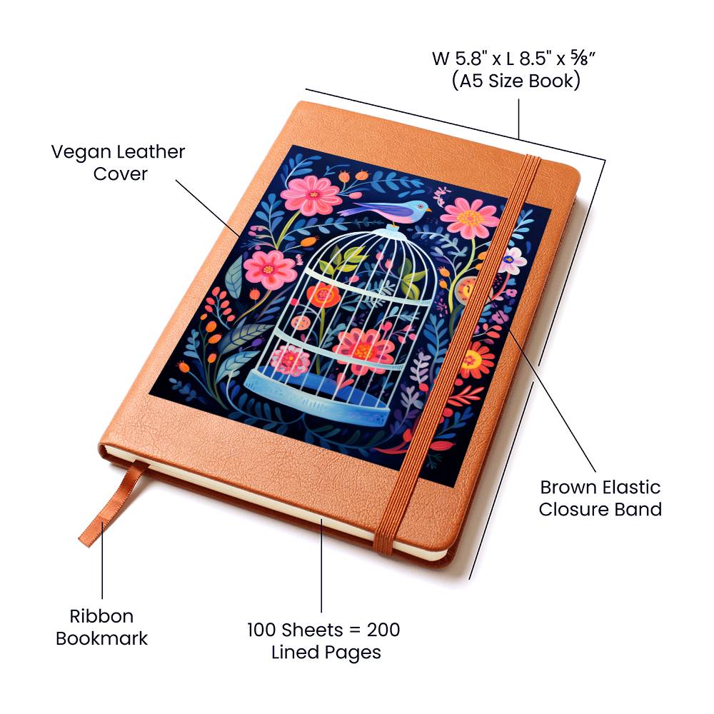 Birds And Floral Design 097 - Vegan Leather Journal