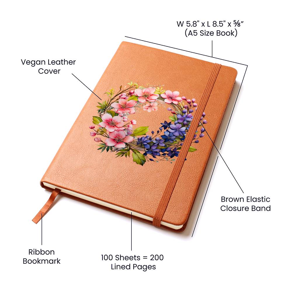 Floral Flower Wreath 100 - Vegan Leather Journal