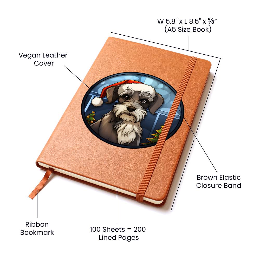 Dog Stained Glass Christmas Design 026 - Vegan Leather Journal