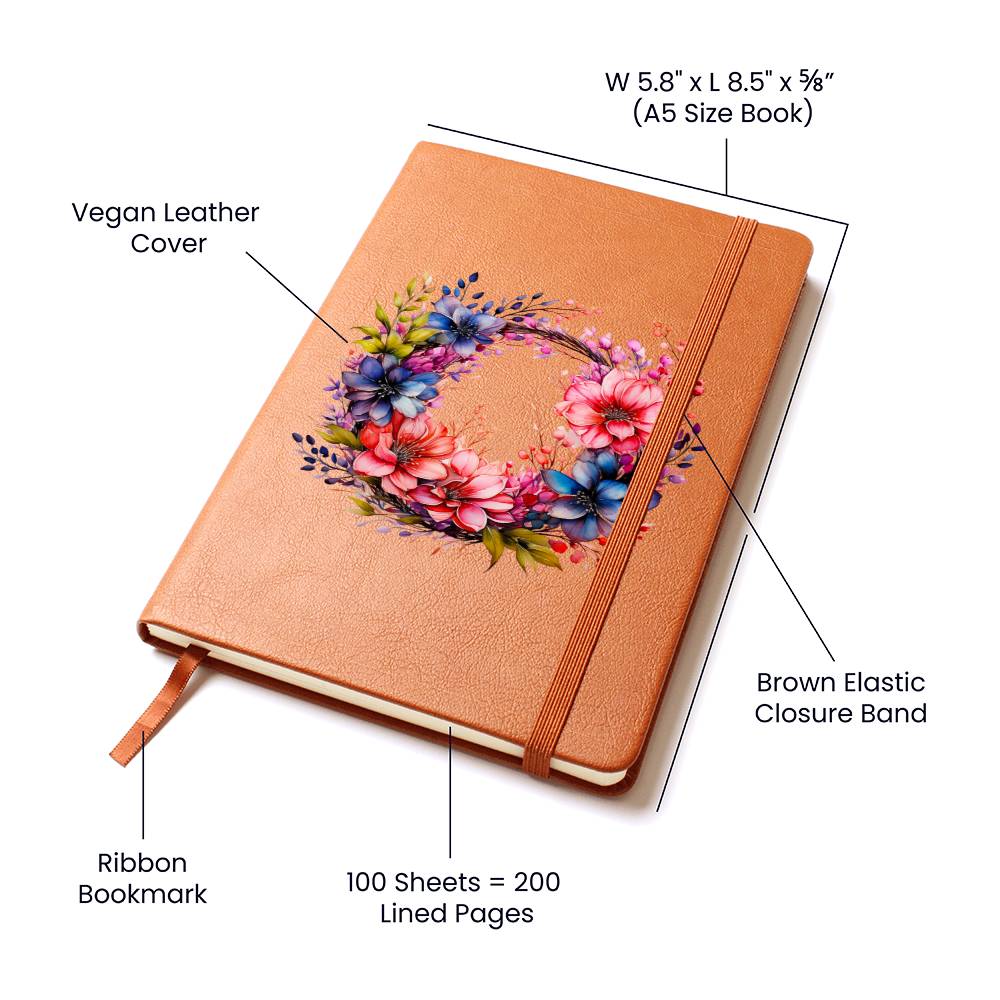 Floral Flower Wreath 129 - Vegan Leather Journal