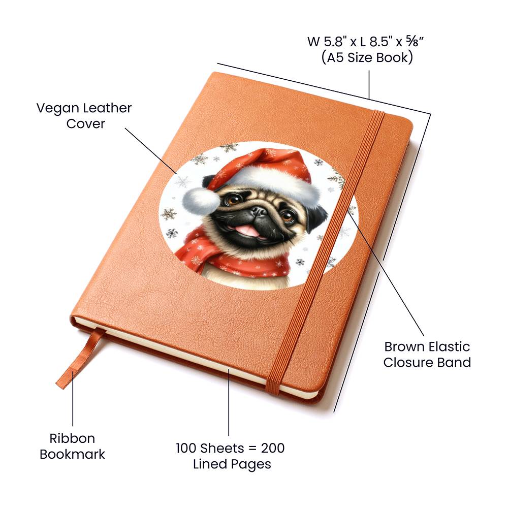 Christmas Dog - Pug - Vegan Leather Journal