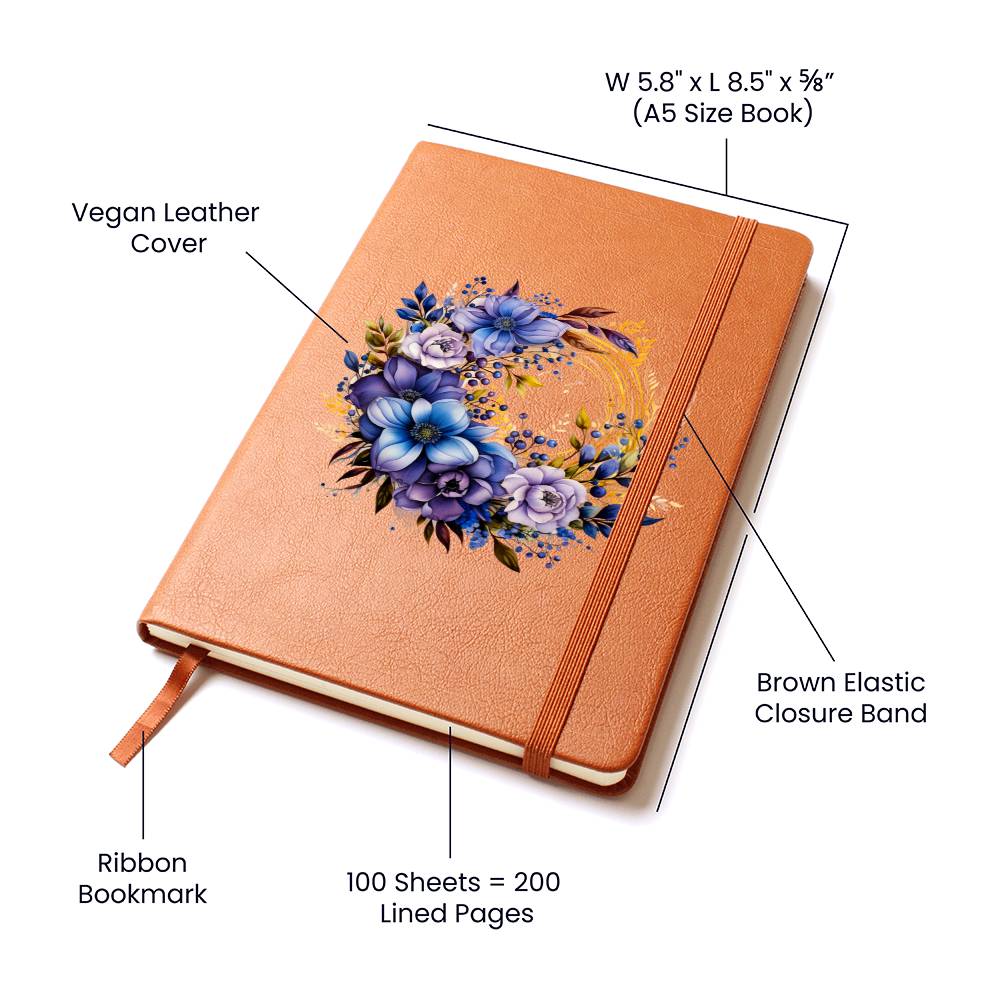 Floral Flower Wreath 111 - Vegan Leather Journal