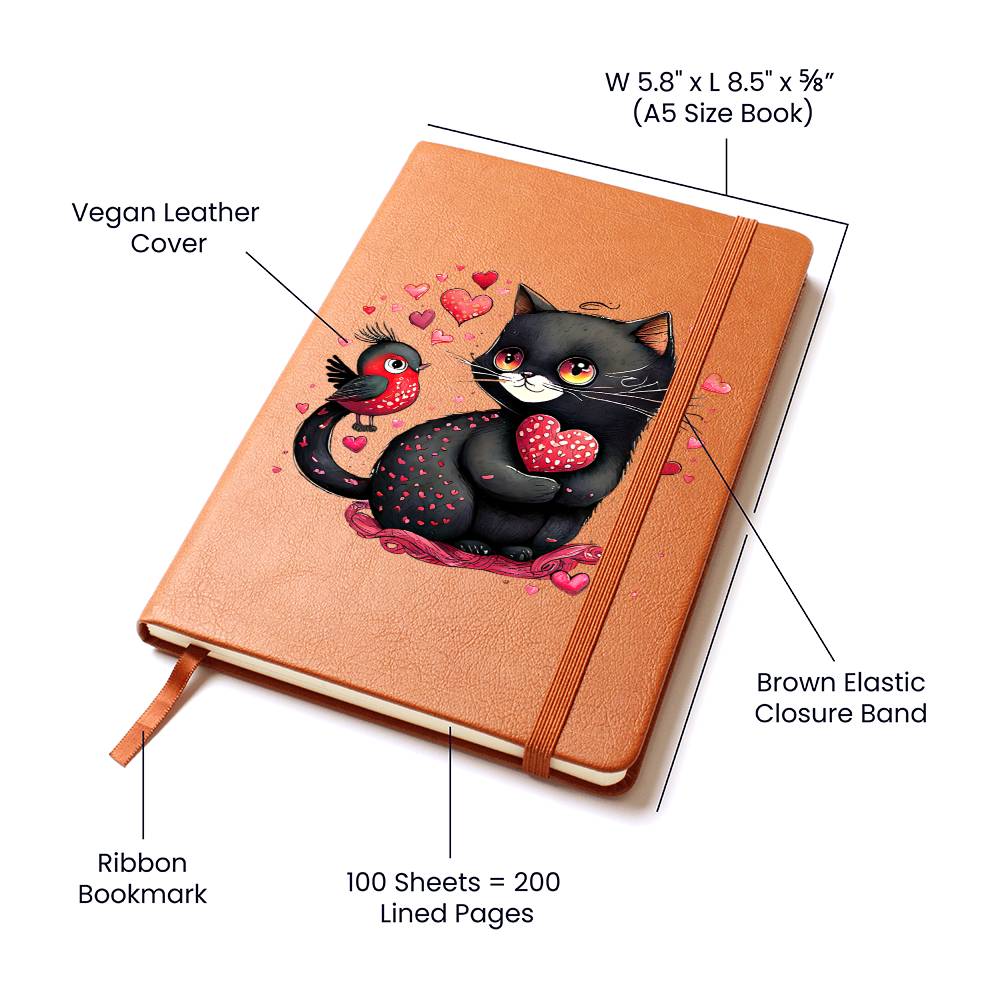 Valentine's Day Black Cat 044 - Vegan Leather Journal