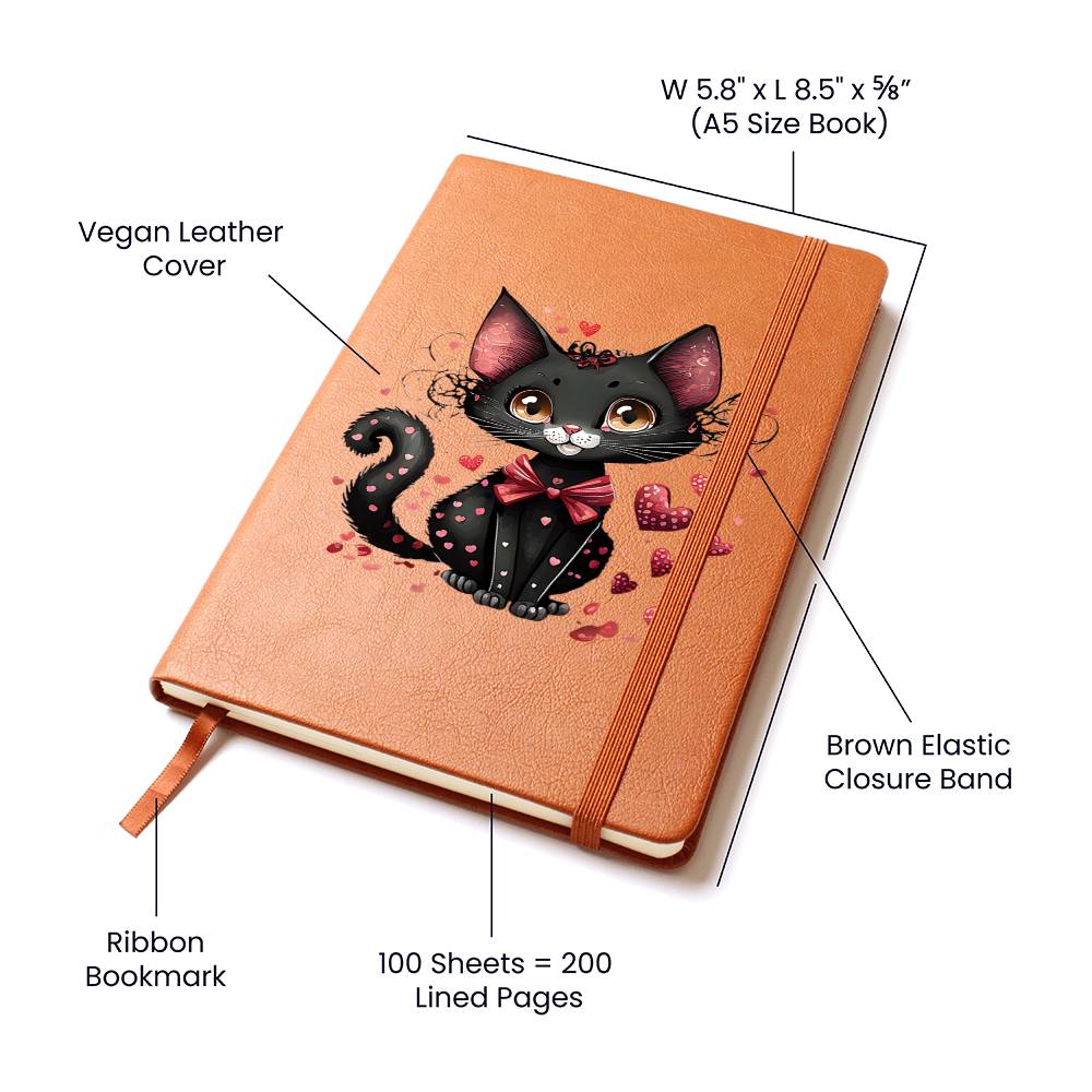 Valentine's Day Black Cat 002 - Vegan Leather Journal