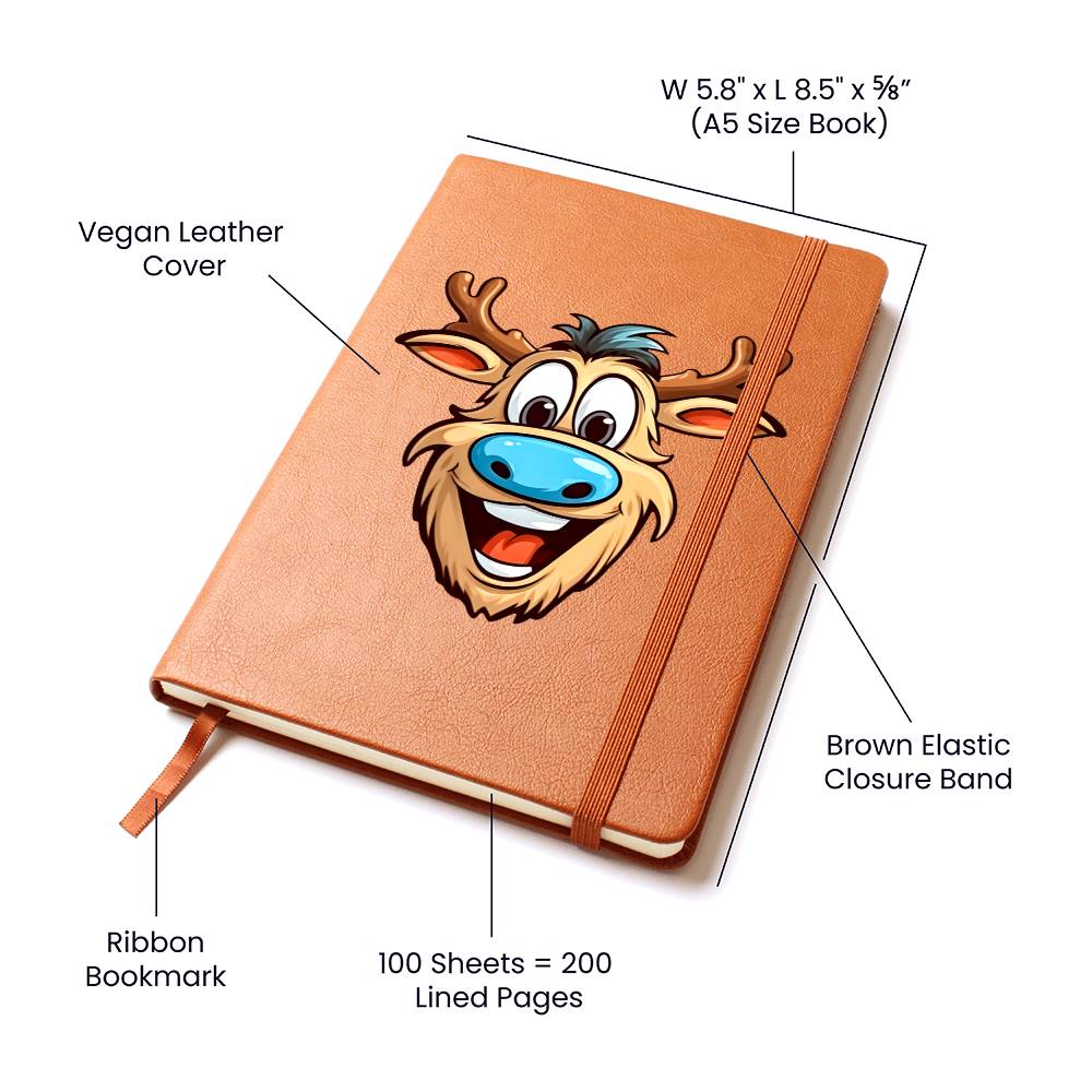 Funny Reindeer Face 14 - Vegan Leather Journal