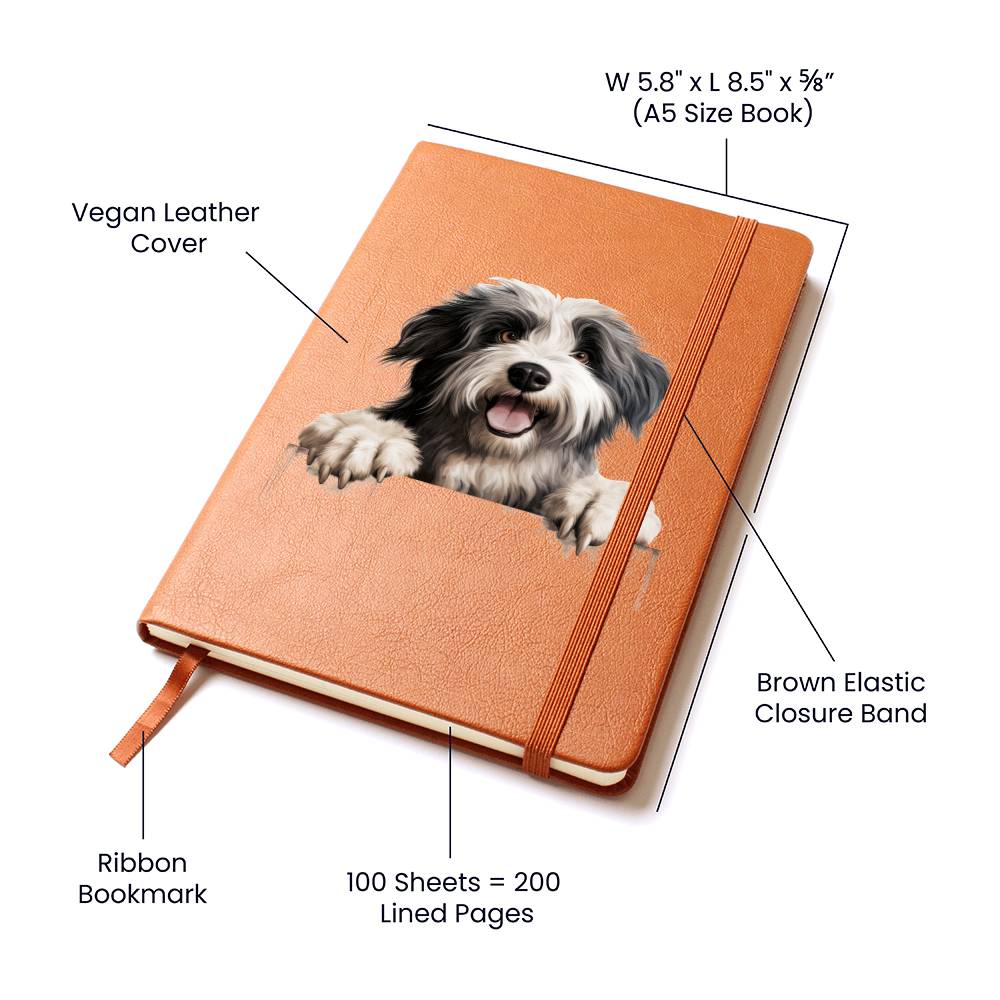 Polish Lowland Sheepdog Peeking - Vegan Leather Journal