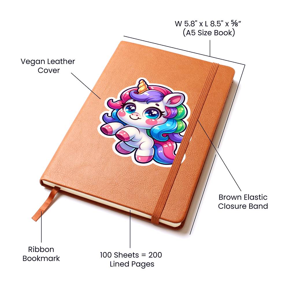 Cute Unicorn sticker 194 - Vegan Leather Journal