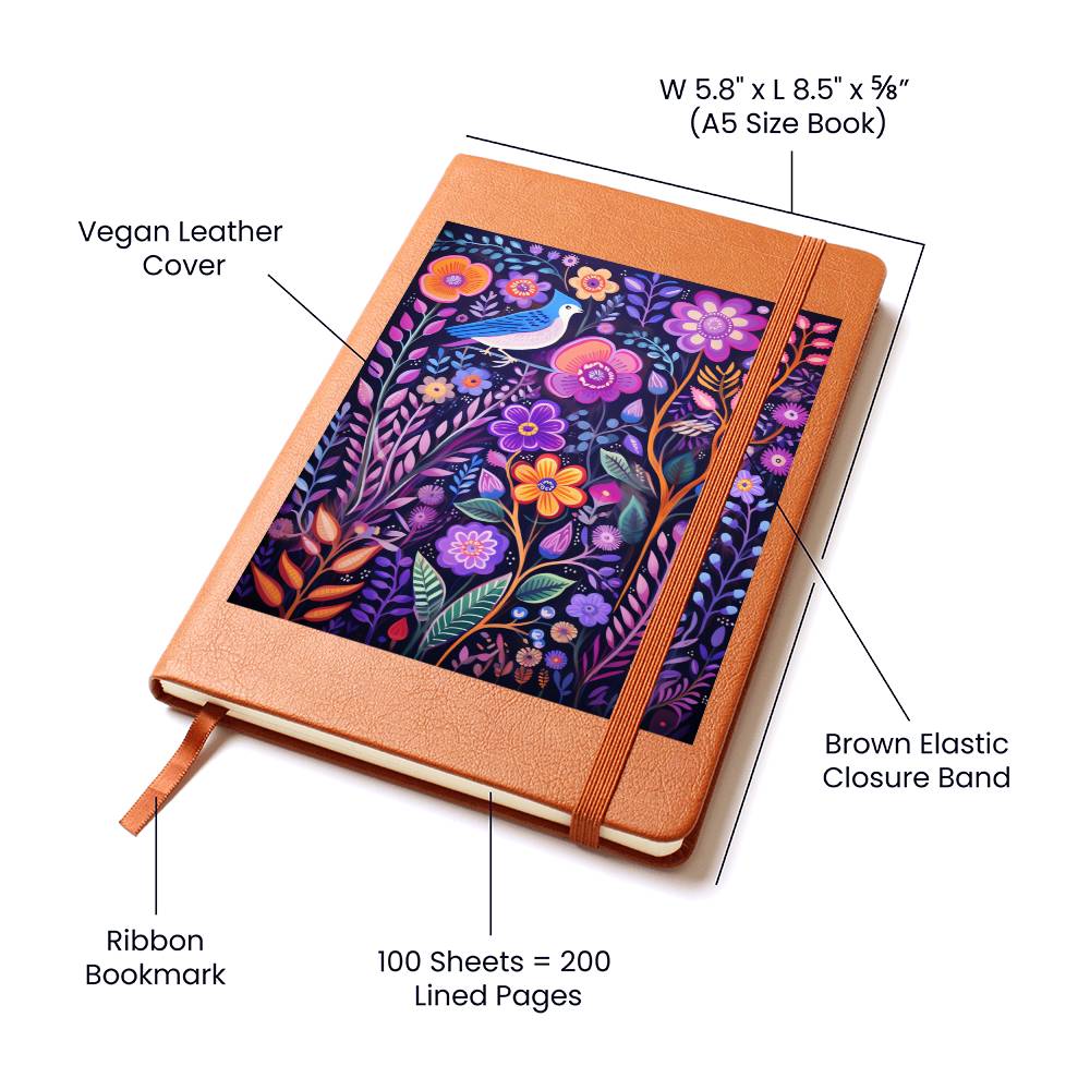 Birds And Floral Design 116 - Vegan Leather Journal