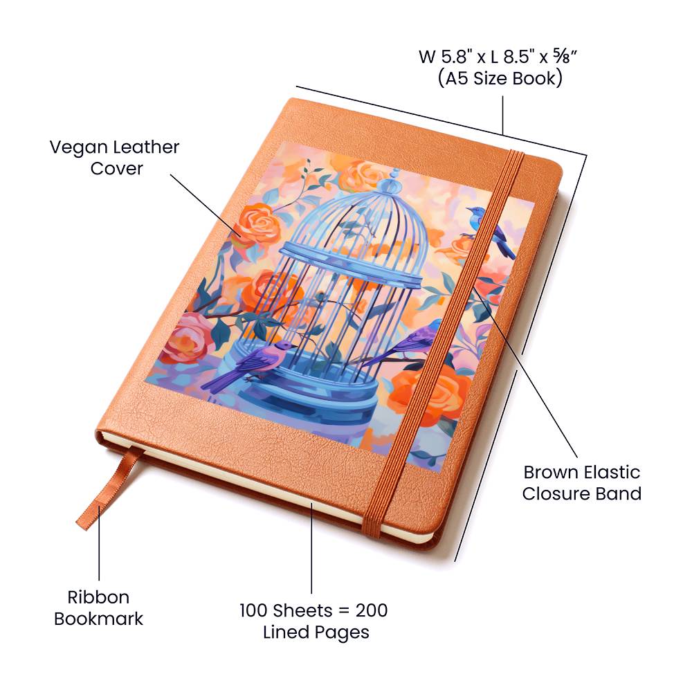 Birds And Floral Design 136 - Vegan Leather Journal