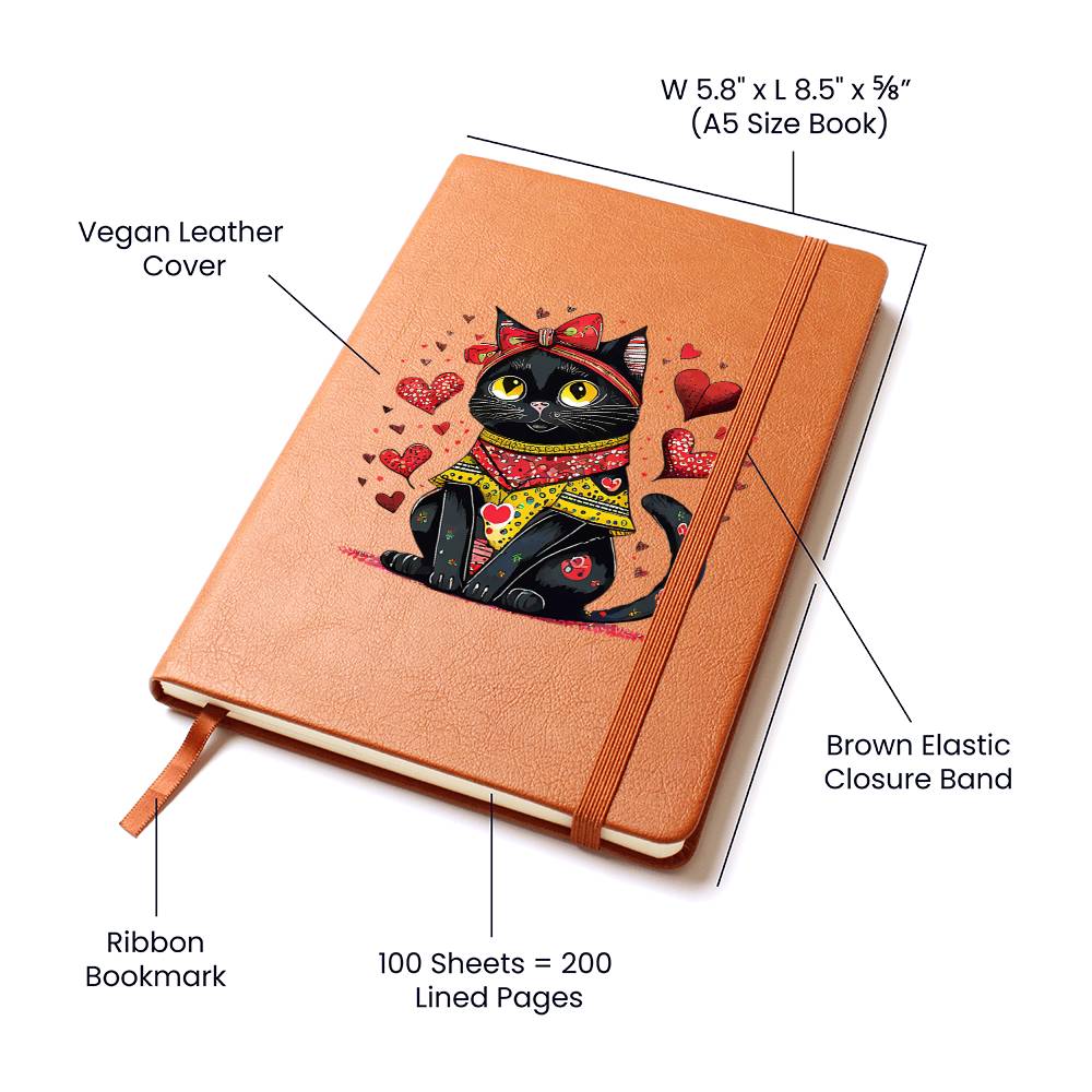 Valentine's Day Black Cat 058 - Vegan Leather Journal