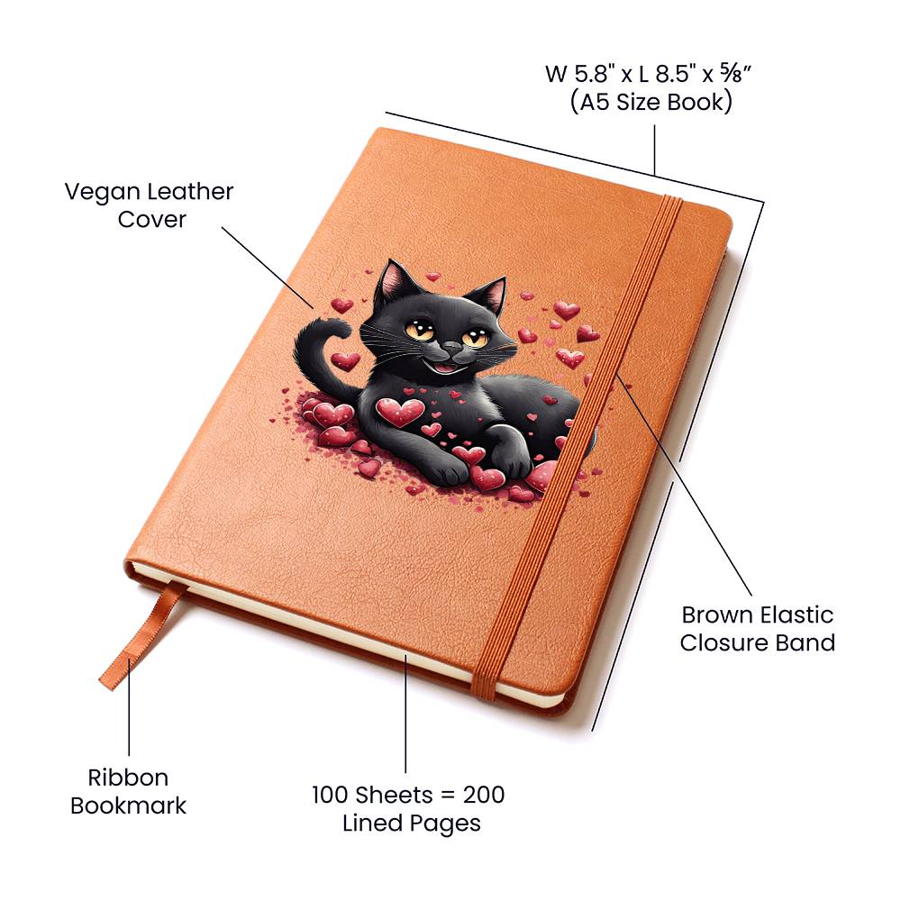 Valentine's Day Black Cat 033 - Vegan Leather Journal