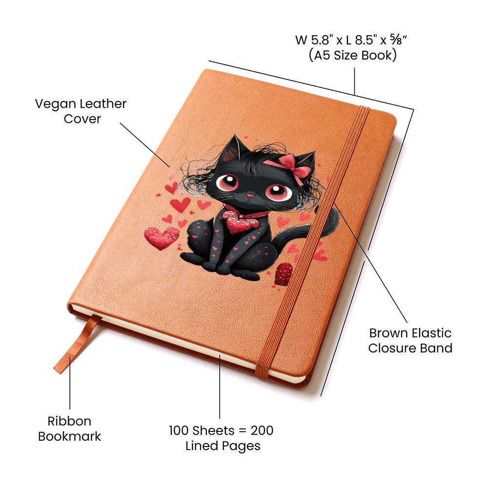 Valentine's Day Black Cat 045 - Vegan Leather Journal