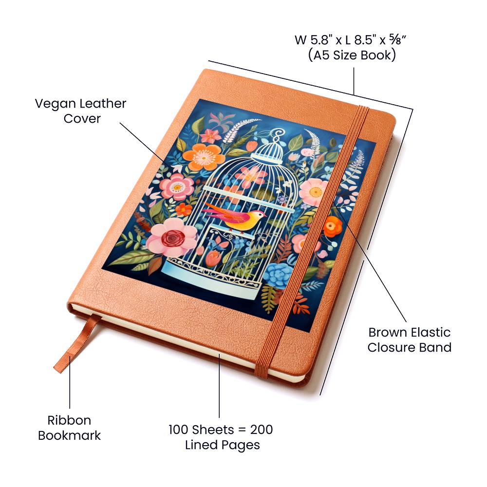 Birds And Floral Design 098 - Vegan Leather Journal