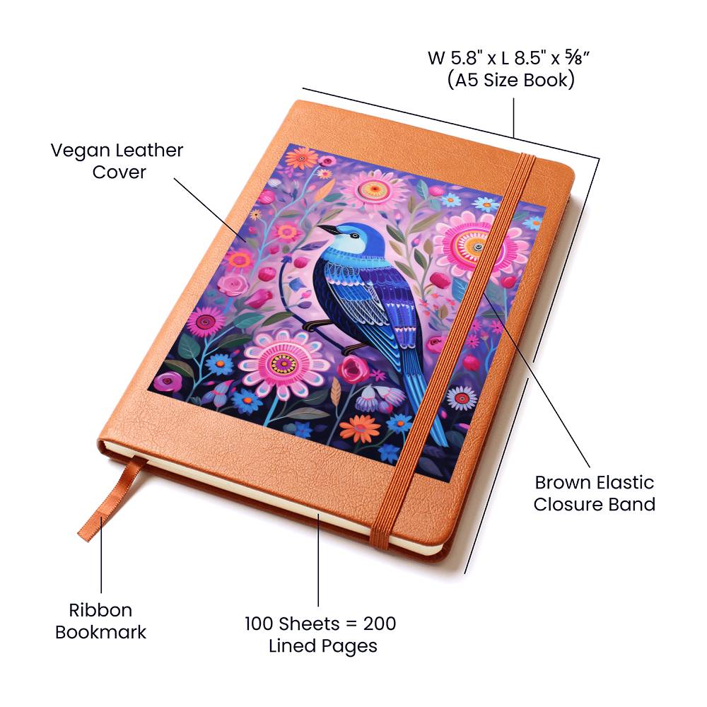 Birds And Floral Design 155 - Vegan Leather Journal