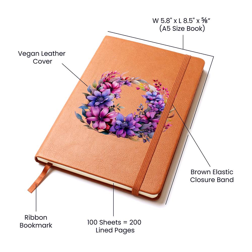 Floral Flower Wreath 025 - Vegan Leather Journal