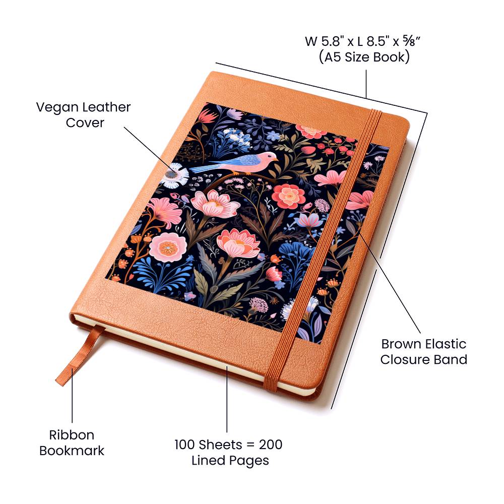 Birds And Floral Design 124 - Vegan Leather Journal