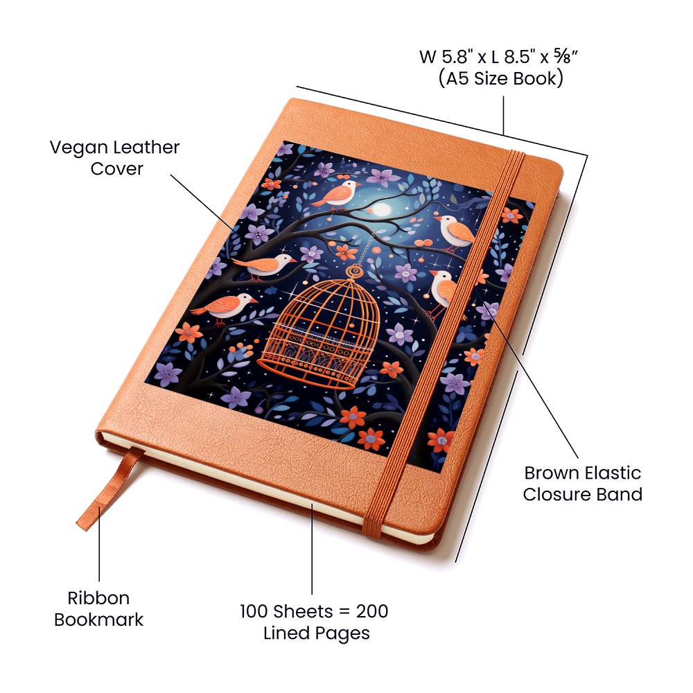Birds And Floral Design 177 - Vegan Leather Journal