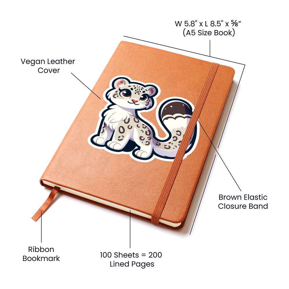 Cute Snow leopard sticker 172 - Vegan Leather Journal