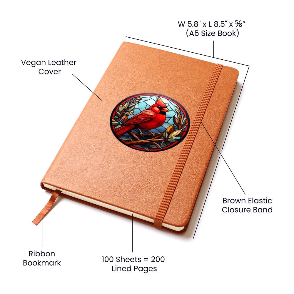 Christmas Red Cardinal Stained Glass Design 005 - Vegan Leather Journal