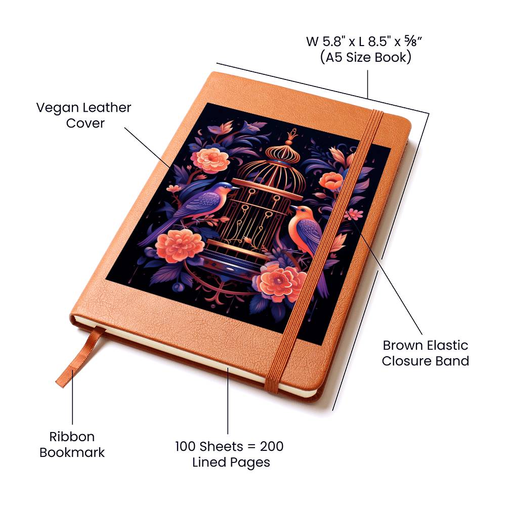 Birds And Floral Design 142 - Vegan Leather Journal