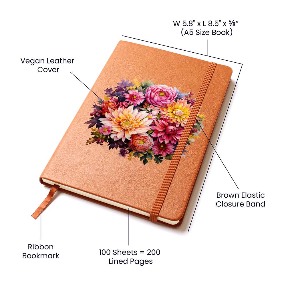 Floral Flower Wreath 043 - Vegan Leather Journal
