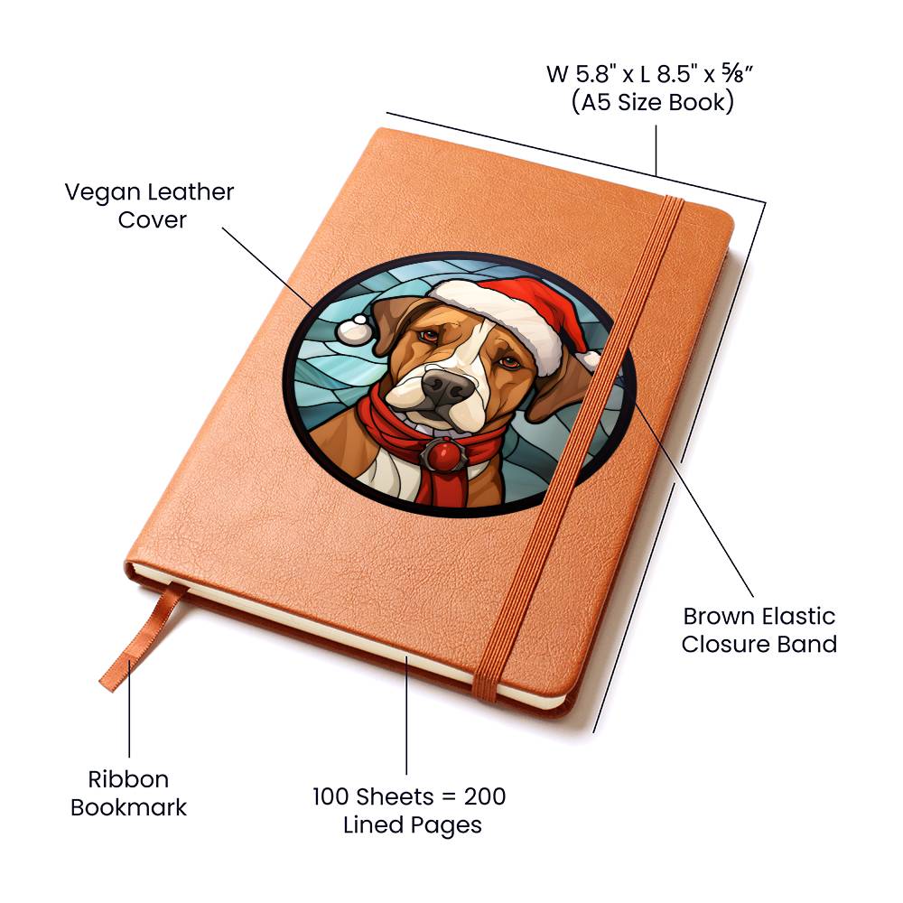 Dog Stained Glass Christmas Design 012 - Vegan Leather Journal