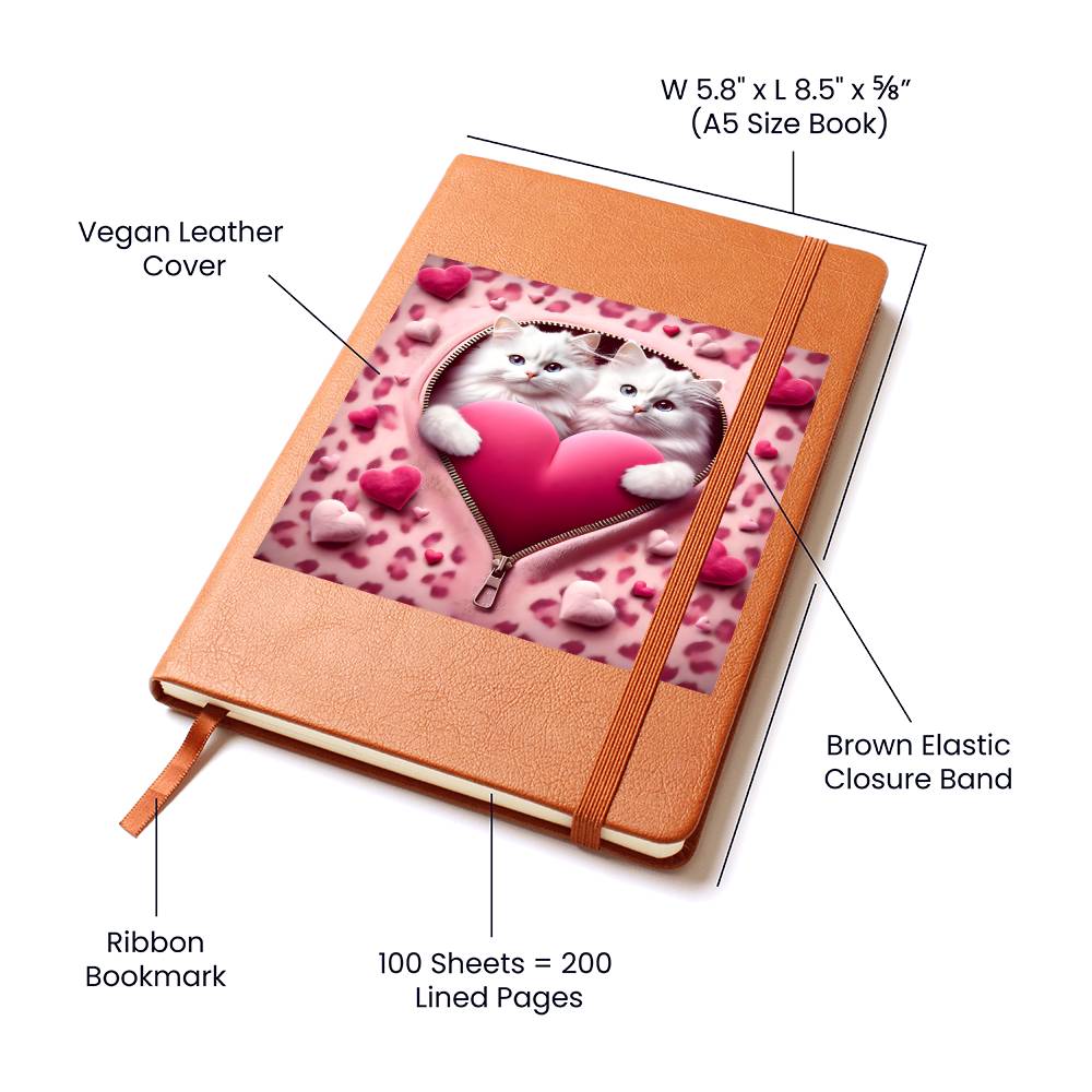 Valentine's Day Cat And Zipper 011 - Vegan Leather Journal