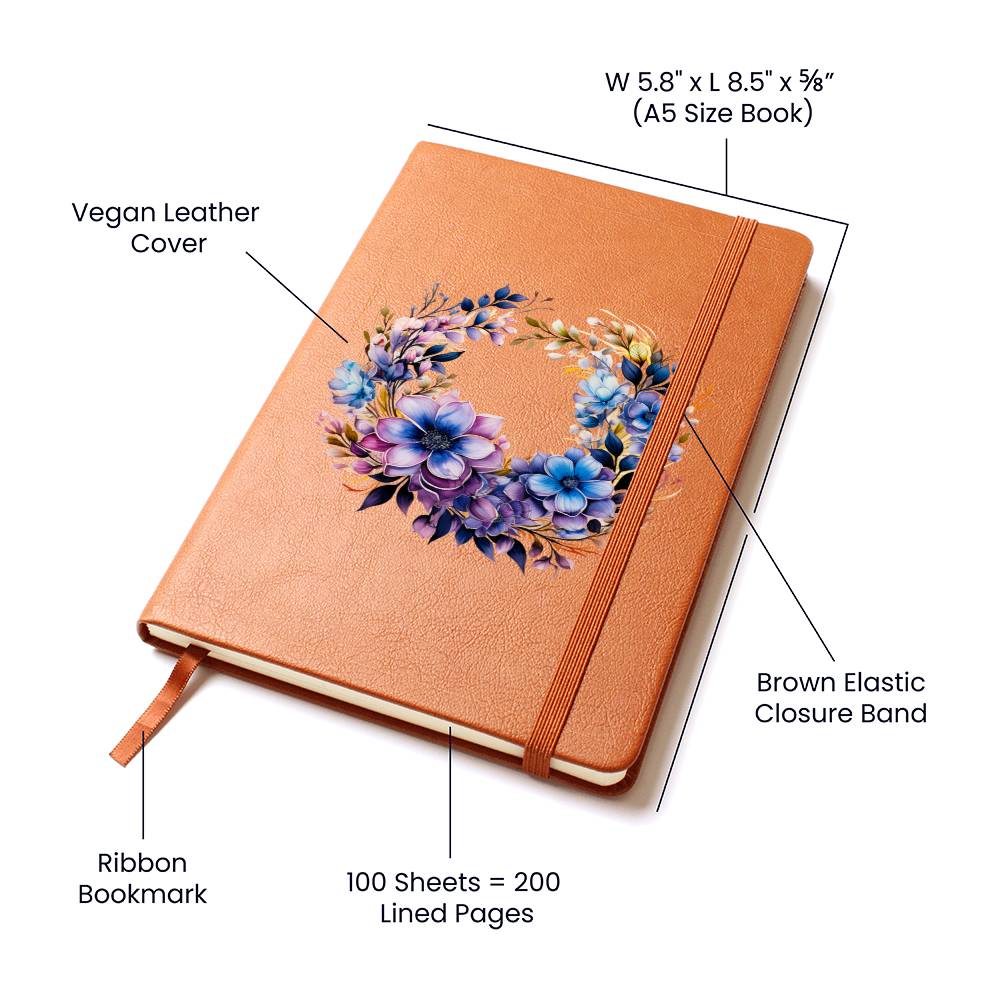 Floral Flower Wreath 087 - Vegan Leather Journal
